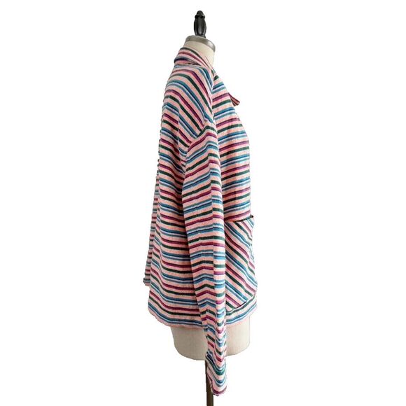 ZARA Open Front Jacket Overshirt M Textured Multicolor Striped Embroidered Boho - Picture 4 of 12